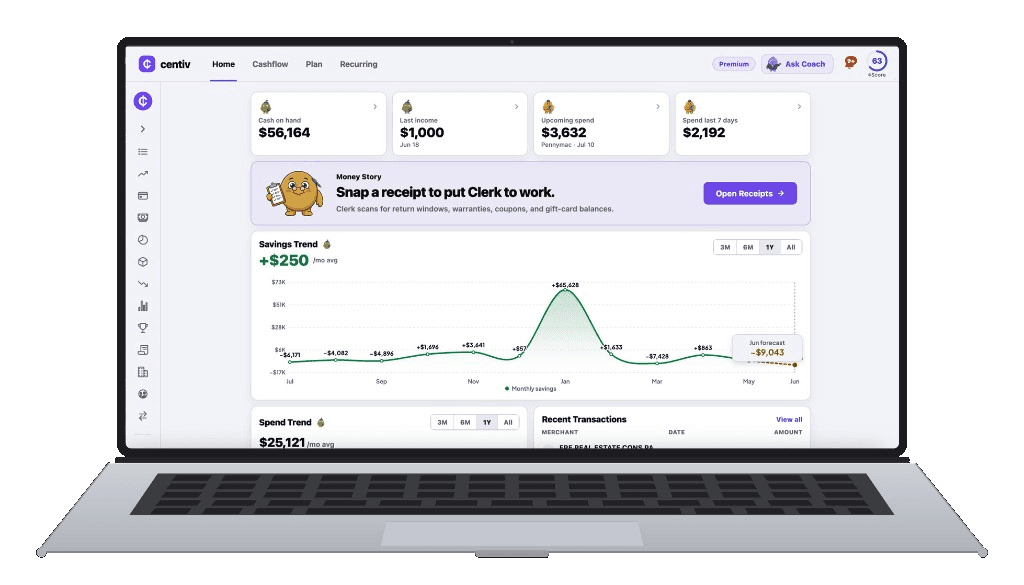 Centiv web app dashboard on a laptop